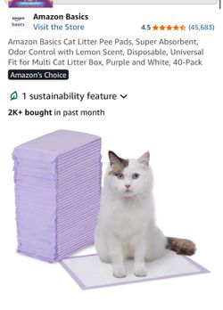 Amazon Basics Cat Litter Pee Pads, Super Absorbent, Odor Control with Lemon Scent, Disposable