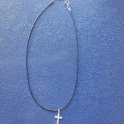 18 Inch Genuine Leather Cord Stainless Steel Cross Necklace 