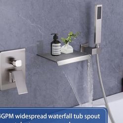 brush nickel  Wall Mount Tub Faucet with Waterfall Tub Spout Wall Mounted Bathtub Faucet with Handheld C30 $60