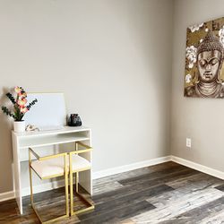 White Office desk & Gold Accent chair