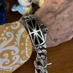 925 Solid Sterling Silver Crown Curb Chain Design Men's Bracelet