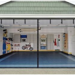 Garage Screen Doors for 2 Car Garage-16x7FT Fiberglass 2300g/5.1lb Durable Heavy Duty Magnetic Garage Door Screen Hands Free with 6 Roll Up Starps for