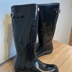 Hunter Original Tall Gloss Womens Size 10 Rain Boots Black Handcrafted Rubber