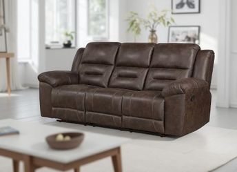 (Brand NEW) Microfiber Manual Double Reclining Sofa with Pillow Top Arm in Dark Brown (Negotiable Price)