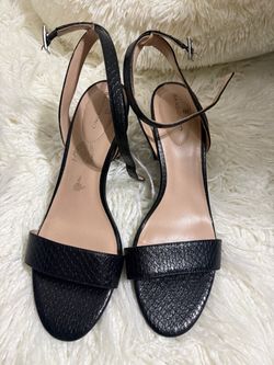 Bandolino Black Textured Ankle Strap Block Heel Sandals size 10