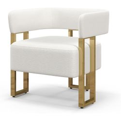 Dayalane Modern Barrel Accent Chair, Sherpa Upholstered Armchairs with Metal Leg, Reading Chair