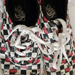 Vans Doheny Cherry Cherries Checker Black White Checkerboard Shoes pre, Women Size 8, firm.