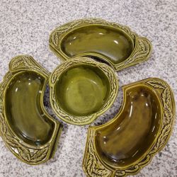 Vintage Avocado Green California Pottery Appetizer Chip Dip Tray
