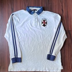 Tommy Hilfiger Polo Shirt Men White Custom Fit Long Sleeve 90s Style
