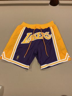 SZ L JUST DON MITCHELL AND NESS AUTHENTIC  LOS ANGELES LAKERS ROAD PURPLE AWAY 1996 SHORTS LEBRON JAMES