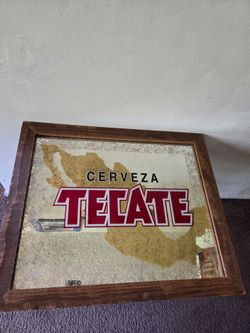 Cerveza Tecate Beer Bar Mirror Mexico Map Display Gold