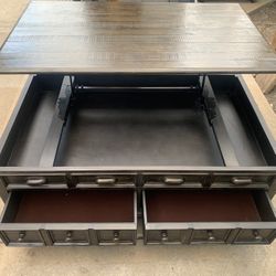 Lift top – Coffee table 2 drawers (open to both sides) Magnussen Storage Cocktail Table 50 W x 30 D x 19 H – Lifted up height 29