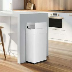 16 Gallon Touchless Motion Sensor Trash Can Stainless Steel Automatic Garbage Can with Soft-Close Lid, White.