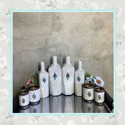 🌸 8PC: DECOR DISPLAY BOTTLE CAN TURQUOISE HOME ART PIECE LIVING SPACE HOLDERS