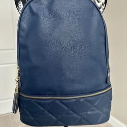 Brand New Faux Leather Quilted Backpack Navy Blue