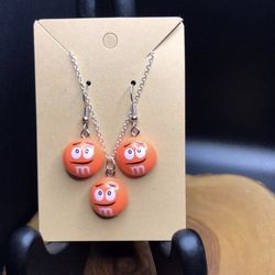 Orange M&M Jewelry Set- Necklace and Earrings