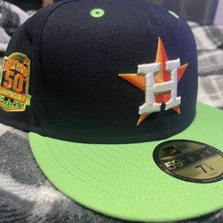 7 1/8 Houston Astros Fitted Hat. New Era 59 Fifty 50 Anniversary Patch. New