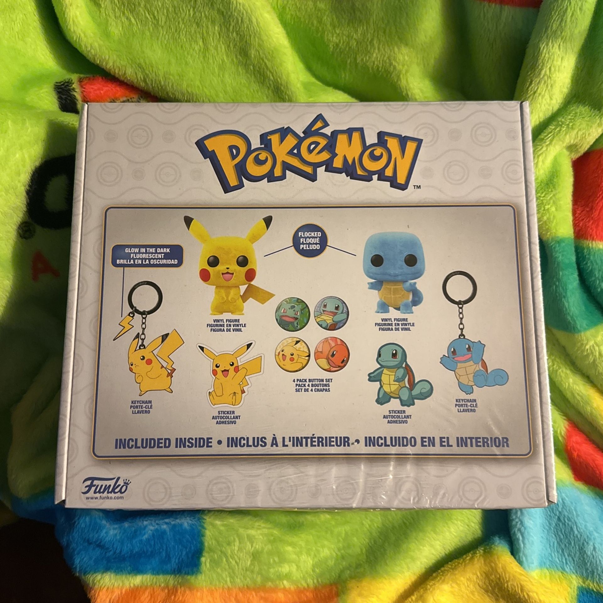 FUNKO POP POKEMON BOX GAMESTOP PIKACHU 353 SQUIRTLE 504 FLOCKED KEYCHAIN BUNDLE