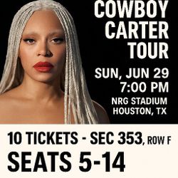 Beyoncé Tickets – NRG Stadium June 29 | 10 Seats in Row F!