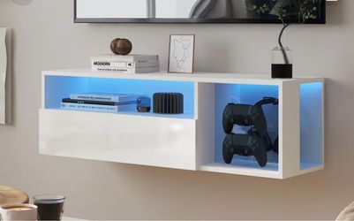 White Floating TV Stand with LED Lights