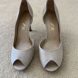 UNISA Stylish Linen Open Toe Heels - New 