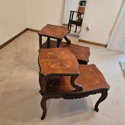 SET OF 2 ANTIQUE FRENCH PROVINCIAL 2-TIER STEP-UP SIDE TABLES