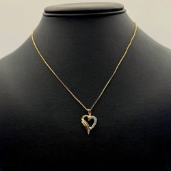 Jewelry 14k solid yellow gold Necklace chain with heart pendant 20.5” 0.75mm 3.5grams 0.1CTW