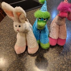 Bestever long legged stuffies, set of 3 blue, pink, white 