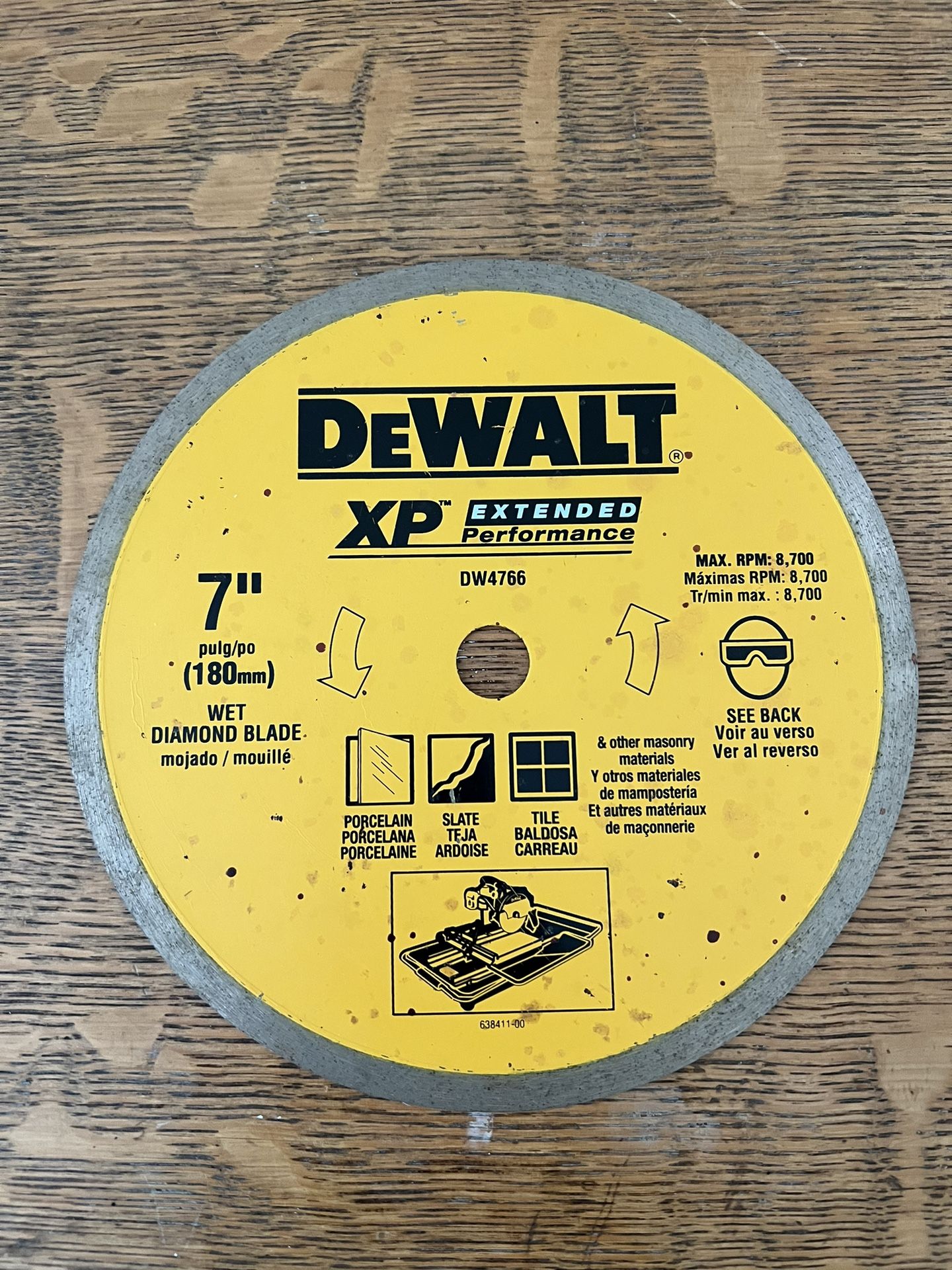 Dewalt DW4766 7” Porclean Tile Blade Wet
