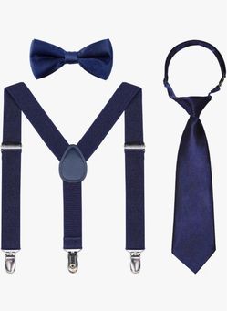 Navy Blue Suspenders, Bow Tie, and Necktie Set