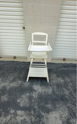 Vintage White Wood Convertible High Chair Stroller Tray Wheels Antique