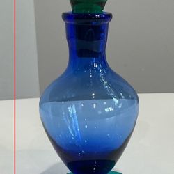 Vintage Hand Blown Cobalt Blue & Aqua Glass Perfume Bottle with Stopper