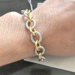 DAVID YURMAN 925 sterling silver & 18K gold Oval Link Cable Chain bracelet