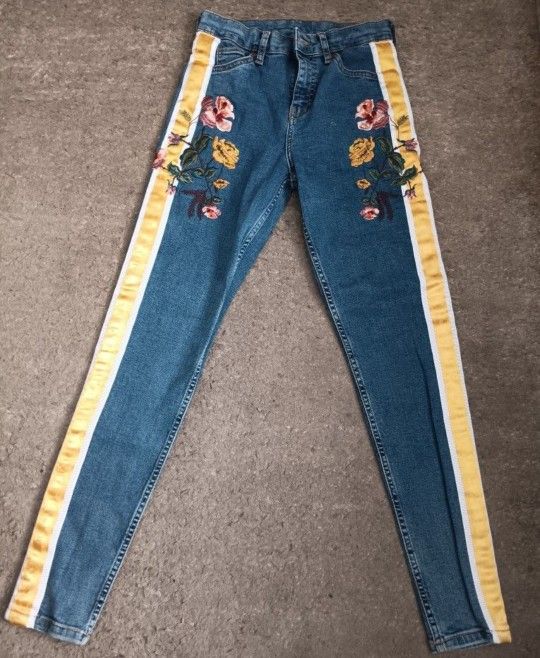 Top Shop Jamie High-rise Floral Embroidered Skinny Jeans