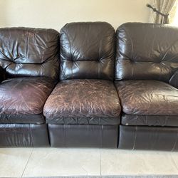 Used Leather Lazyboy Couches Brown With Recliner 