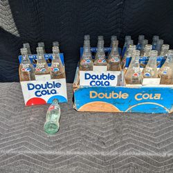 Vintage Double Cola Bottles In Case With 6 Pack Holders