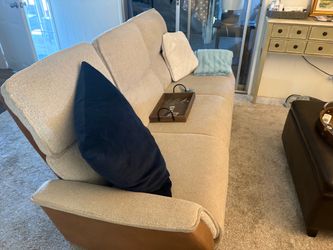 Beige Fabric and Leather Sofa