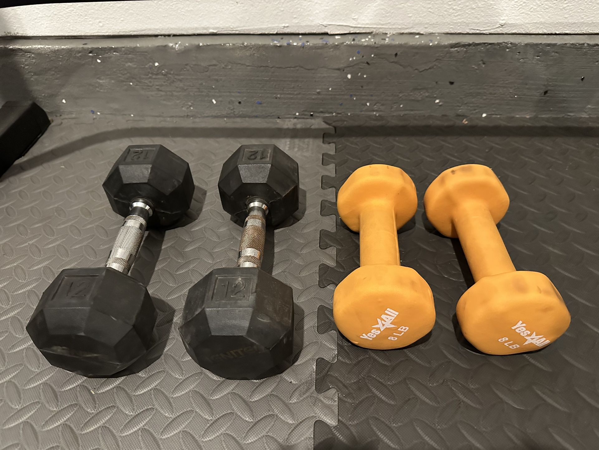 12 Lb Hex Dumbbells And 8 Lb Neoprene Dumbbells