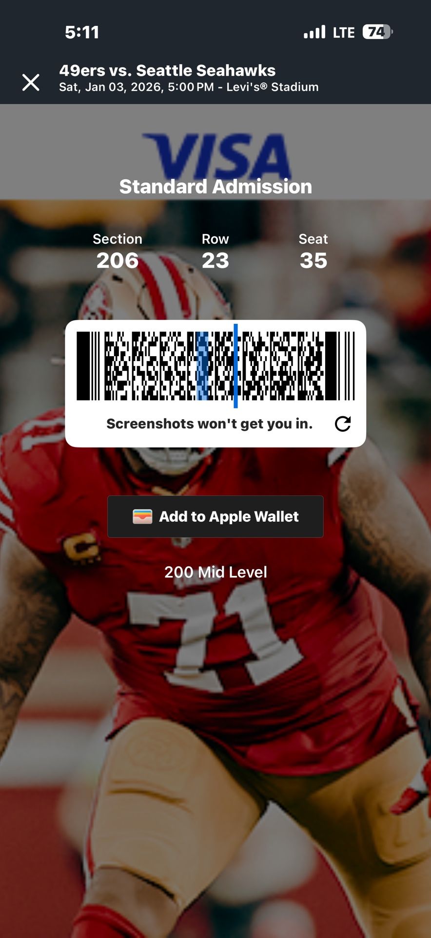 49 Ticket Vs Seahawks