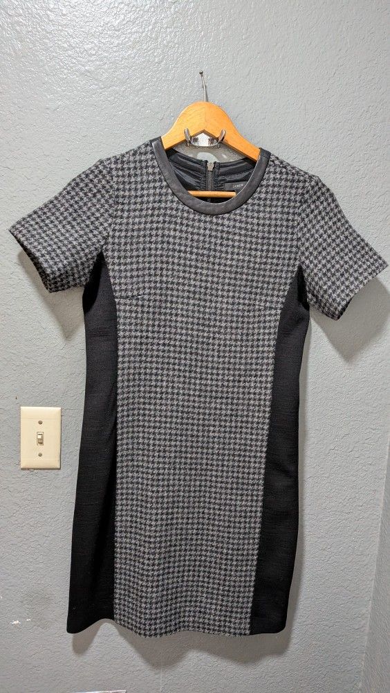 J. Crew Women's Short Sleeve Dress Wool Gray Black Houndstooth Size 0