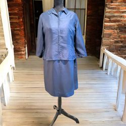 Amanda Smith pure silk shift dress with matching blouse size 14p/LgP navy blue