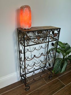 Vintage Style Antique Bronze & Gold Floral Slim Metal Wine Rack Table