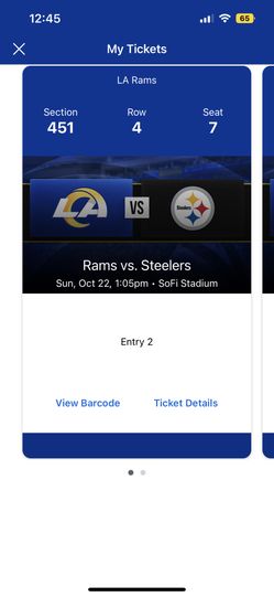 2 tickets to steelers vs rams