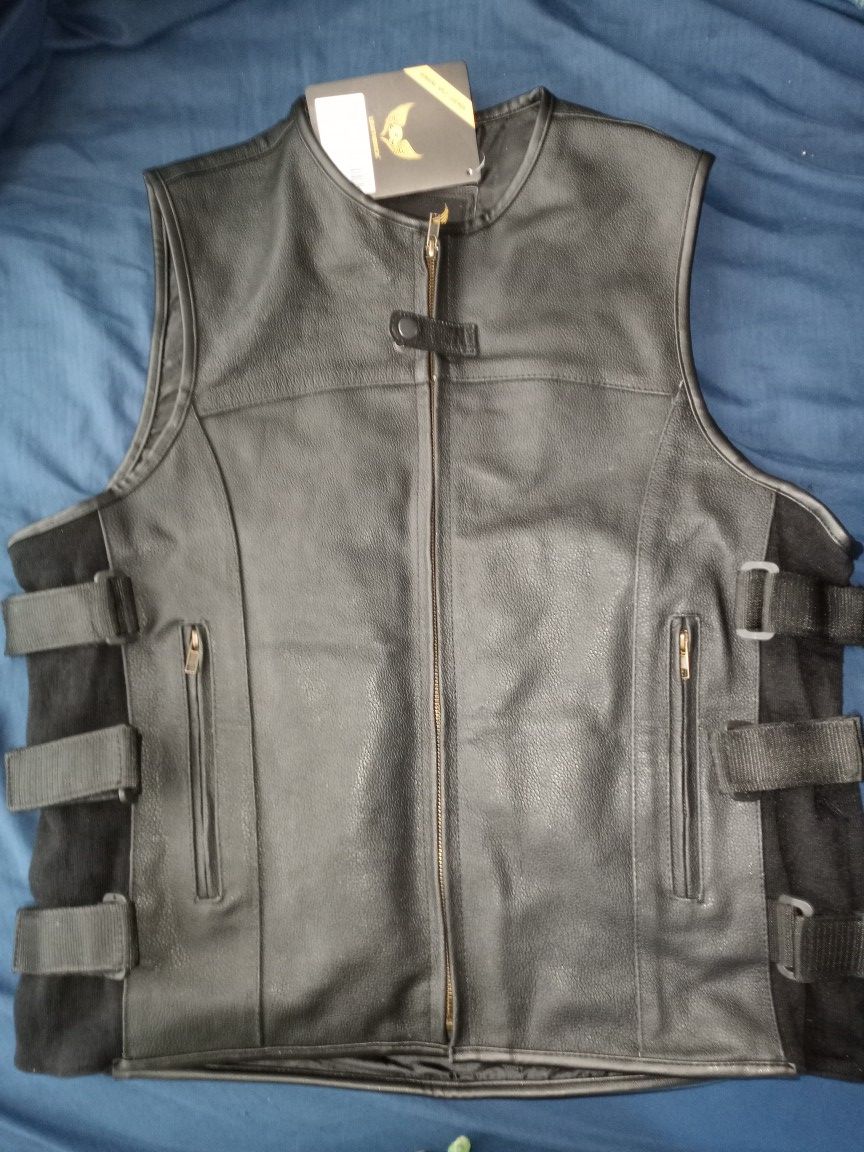 Genuine leather motorcycle vest 2xl