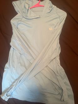 Light Blue Long Sleeve Hooded Athletic Shirt
