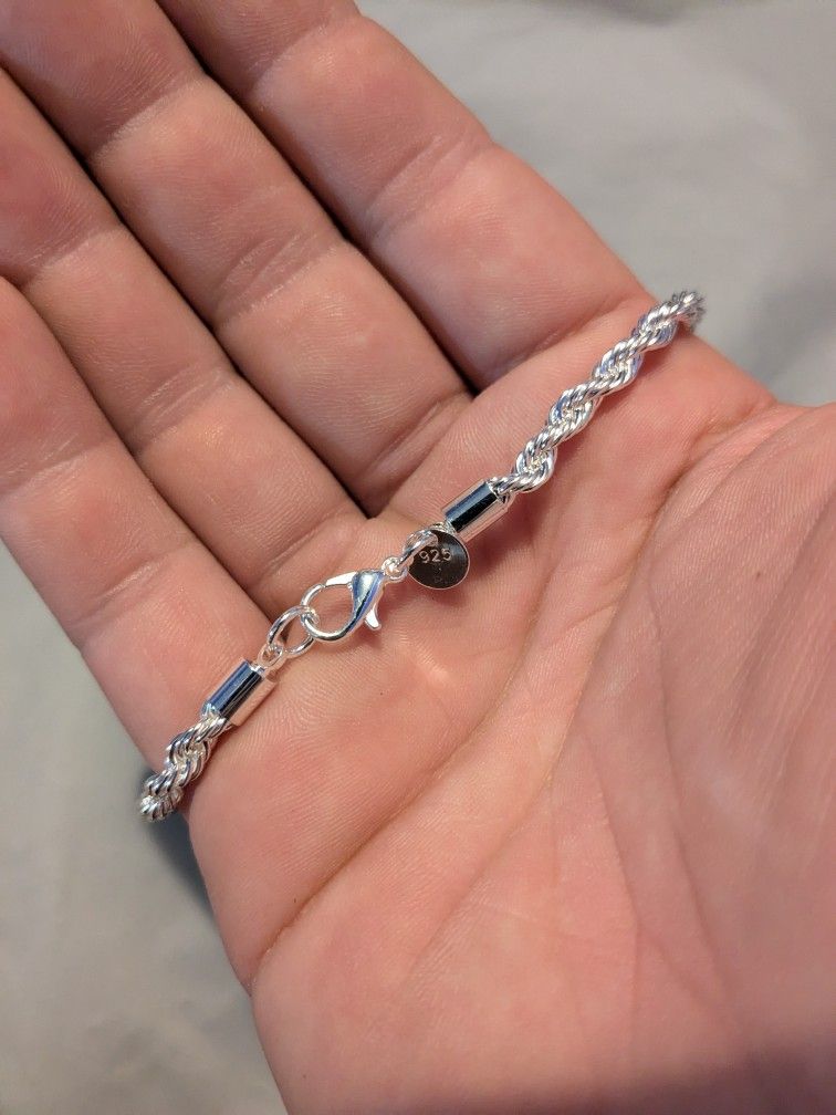 Sterling Silver 8” 4mm Rope Bracelet~New
