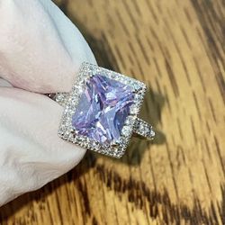 Purple/lavender Stone Silver Ring With Cubic Zirconia 