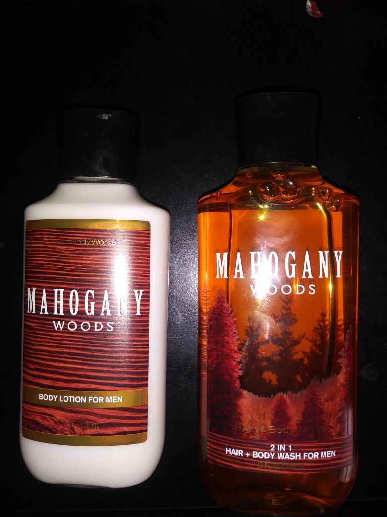 Bath & Bodyworks Mahogany Woods lotion and 2 in 1 hair and bodywash for men full size