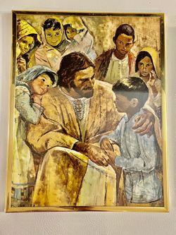 Jesus Surrounded By Children Vintage Art 14 X 11 mm