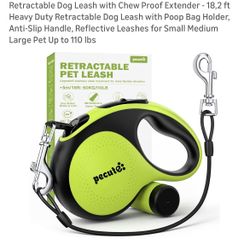 Retractable Dog Leash with Chew Proof Extender - 18,2 ft Heavy Duty Retractable Dog Leash with Poop Bag Holder, Anti-Slip Handle, Reflective Leashes f